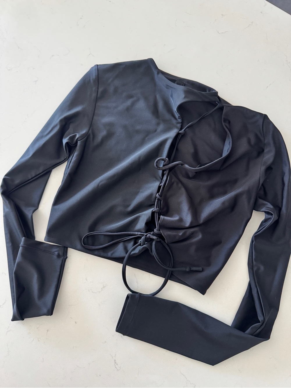 SKIMS Black Long Sleeve Lace-Up Cutout Top Size Small